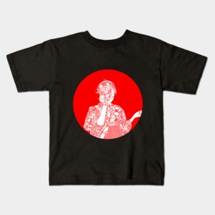 Woman in Japanese Kimono with a Cat Mask on Kids T-Shirt